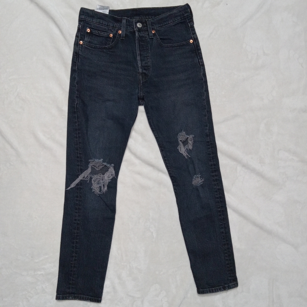Levi's 501 Super Dark Denim Distressed Jeans size 26×28